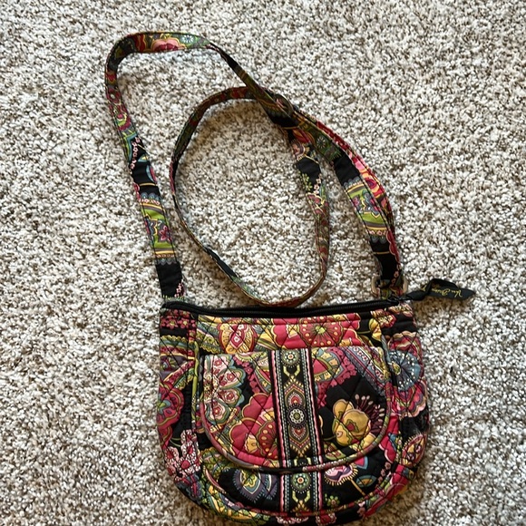 Used Vera Bradley Small Black Multicolor Crossbody Bag Handbag Purse Retired - Picture 2 of 5